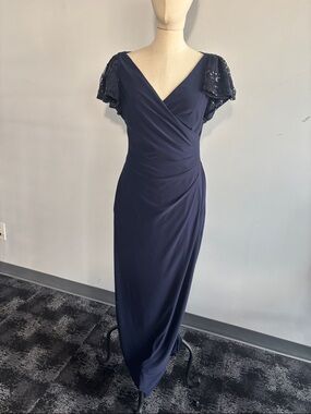 Ralph Lauren Navy Maxi Dress with Sequin Cap Sleeves